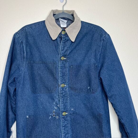 Vintage Pointer Blanket Lined Denim Barn Coat Chore Jacket THRASHED Men Small - Picture 4 of 14